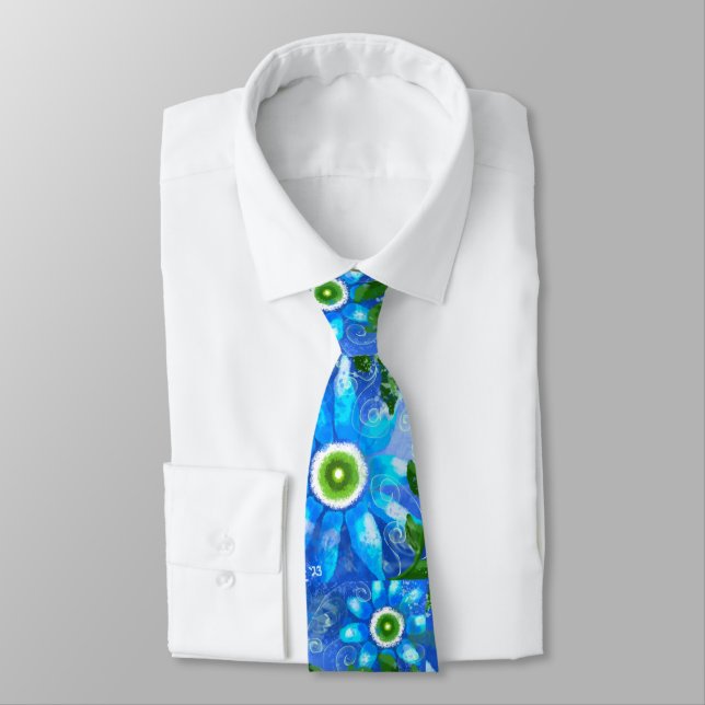 Whimsical Aquamarin Blue Green Floral Blume Blume Krawatte (Gebunden)