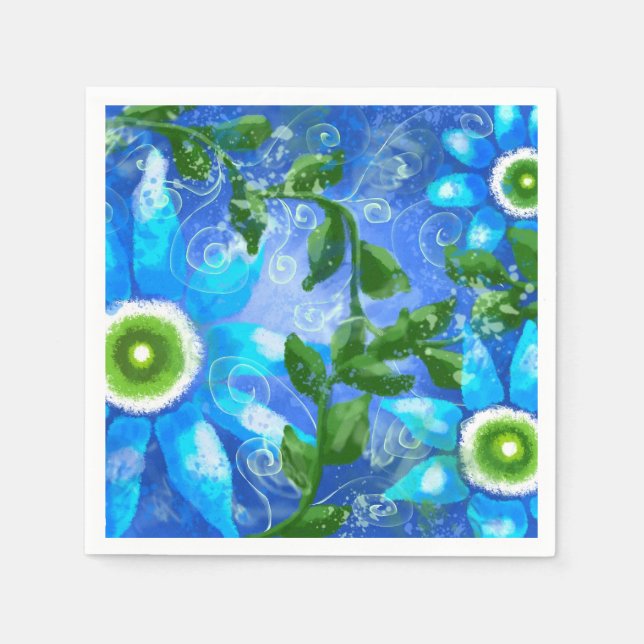 Whimsical Aquamarin Blue Green Floral Blume Blume Serviette (Vorderseite)