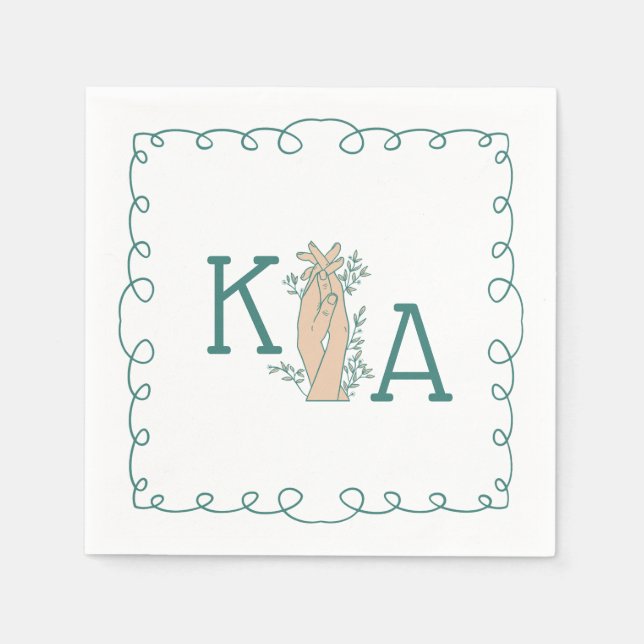 Whimsical Aquamarin Blue Initial Trendy Hand Drawn Serviette (Vorderseite)