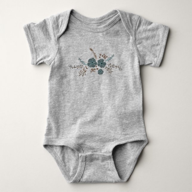 Whimsical Aquamarin Pink Grau Blume Baby Strampler (Vorderseite)