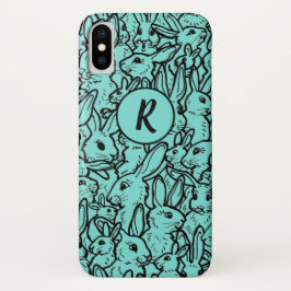 Whimsical Aquamarin Rabbit Bunny Zeichnend Monogra Case-Mate iPhone Hülle
