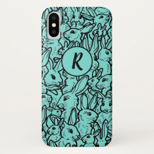 Whimsical Aquamarin Rabbit Bunny Zeichnend Monogra Case-Mate iPhone Hülle