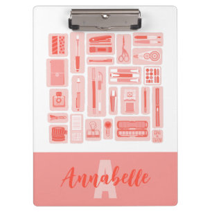 Whimsical Art liefert Korallenrot-Muster Monogramm Klemmbrett