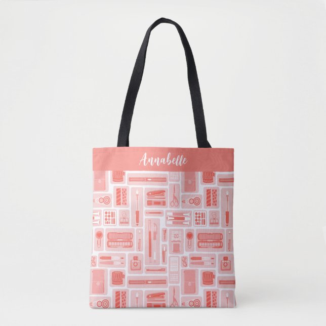 Whimsical Art liefert Muster Korallenrot Tasche (Vorderseite)