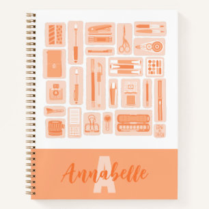 Whimsical Art liefert Orangefarbenes Mustermonogra Notizbuch