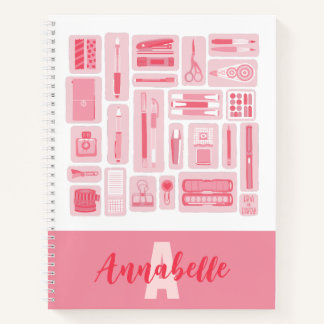 Whimsical Art liefert rosa Muster Monogramm Notizbuch