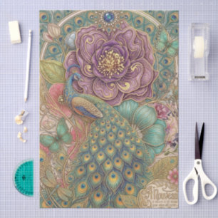 Whimsical Art Nouveau Pfau Emaille-Stil Floralien Seidenpapier