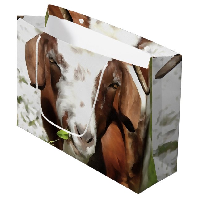 Whimsical Artistic Portrait of a Goat Grazing Große Geschenktüte (Vorderseite Schrägansicht)