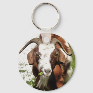Whimsical Artistic Portrait of a Goat Grazing Schlüsselanhänger