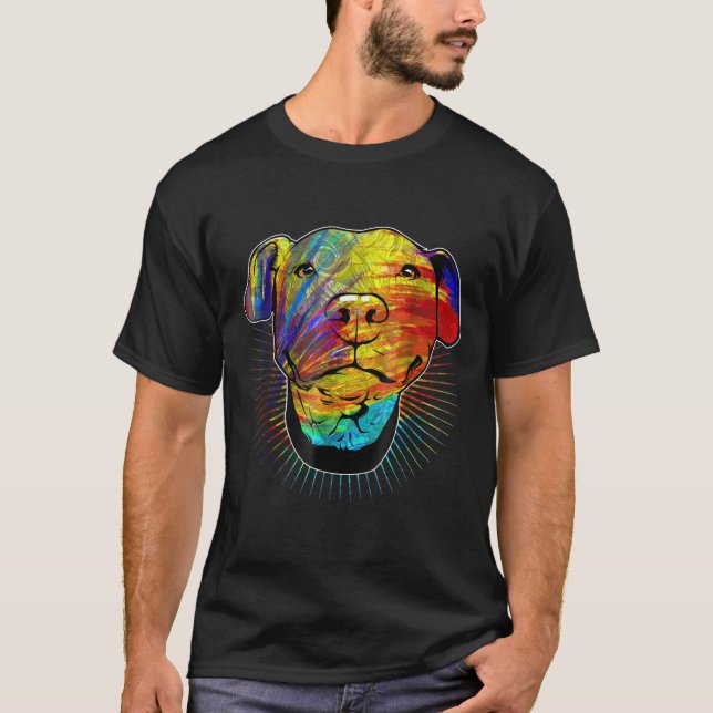 Whimsical Artistic Psychedelic Pitbull T-Shirt (Vorderseite)