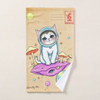 Whimsical Astro Cat Retro Handtuch