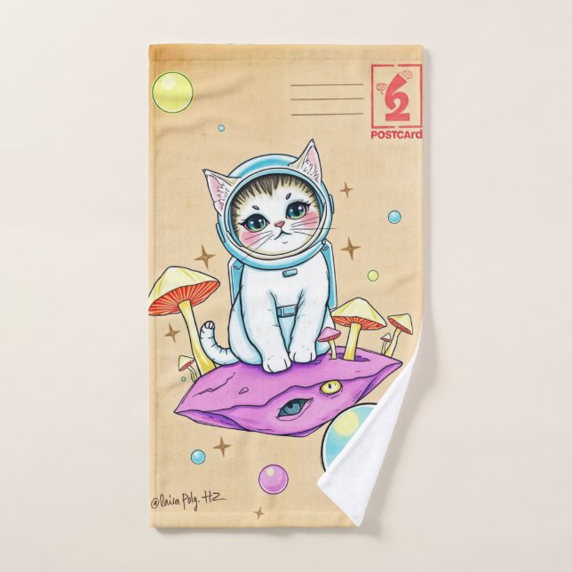 Whimsical Astro Cat Retro Handtuch (Handtuch)