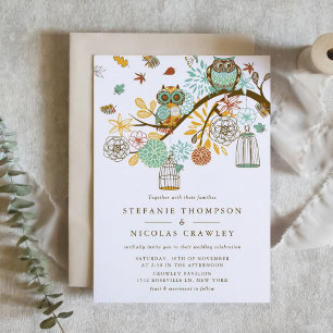 Whimsical Automne Owls Engagement Party Invitation