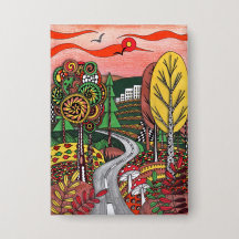 Whimsical Autumn-Landschafts-Volksgut-Doodle-Pinba