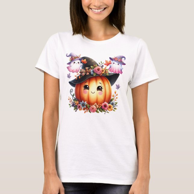 Whimsical Autumn Pumpkin Hexendesign T-Shirt (Vorderseite)