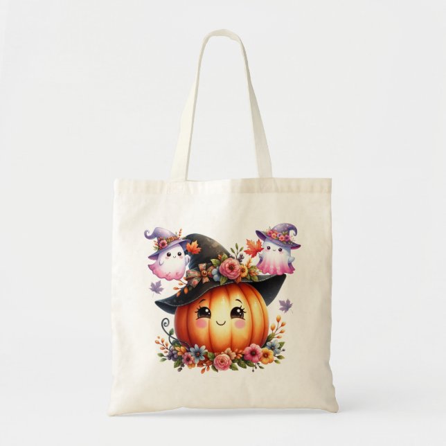 Whimsical Autumn Pumpkin Hexendesign Tragetasche (Vorne)