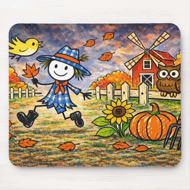 Whimsical Autumn Scarecrow Farm Mousepad (Vorne)