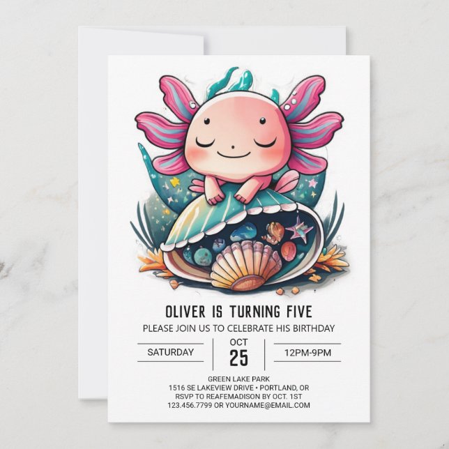 Whimsical Axolotl Untersee Geburtstag Einladung (Vorderseite)