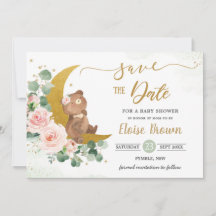 Whimsical Baby Bear Crescent Moon Blush Bloral