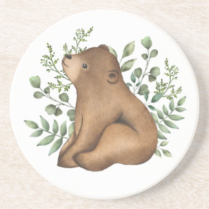 Whimsical Baby Bear Wald Grüne Getränkeuntersetzer