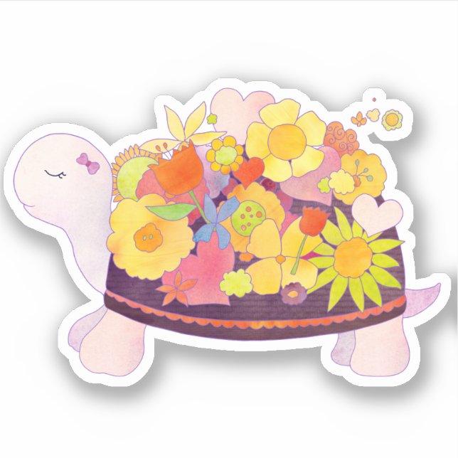 Whimsical Baby Blume Turtle Aufkleber (Vorderseite)