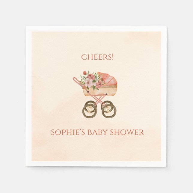 Whimsical Baby Carriage Floral Baby Shower Serviette (Vorderseite)