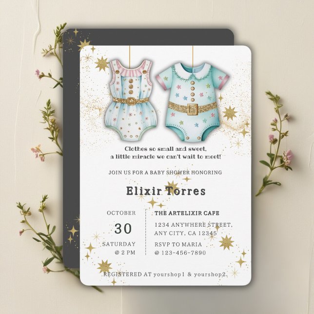 Whimsical Baby Clothes Gender Neutral Baby Dusche Einladung (Von Creator hochgeladen)