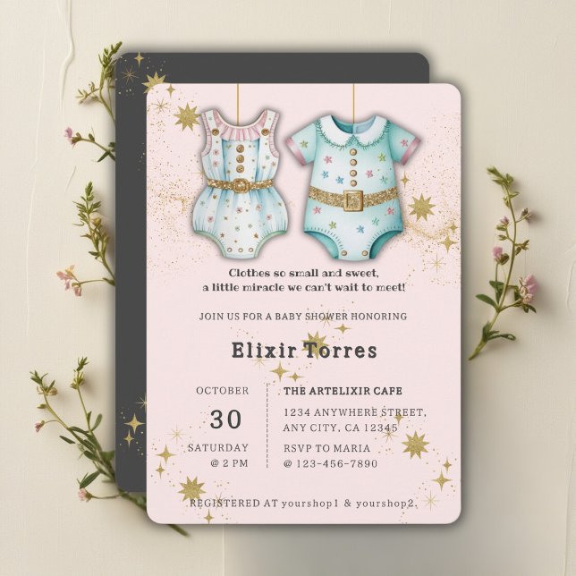 Whimsical Baby Clothes Gender Neutral Baby Dusche Einladung (Von Creator hochgeladen)