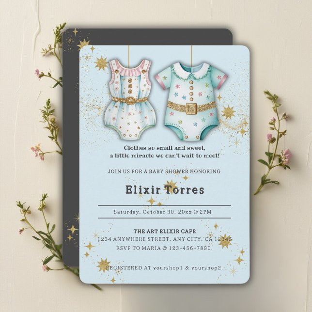 Whimsical Baby Clothes Gender Neutral Baby Dusche Einladung (Von Creator hochgeladen)