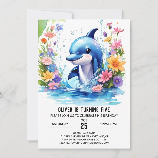 Whimsical Baby Dolphin Party Geburtstag Einladung (Vorderseite)
