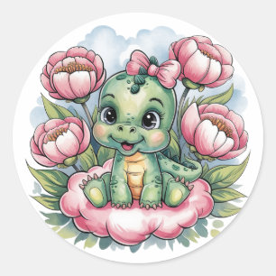 Whimsical Baby Dusche Dino Deluxe Runder Aufkleber