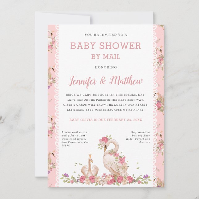 Whimsical Baby Dusche von Mail Fairy Tale Swans  Einladung (Vorderseite)