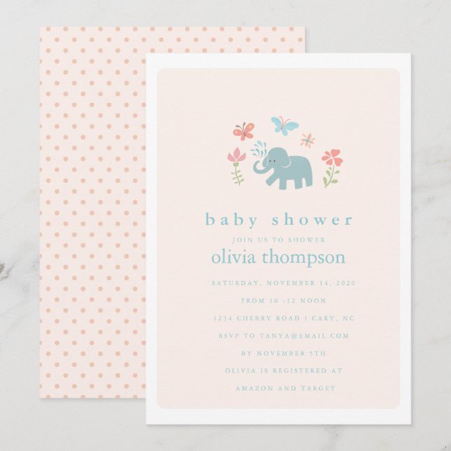 Whimsical Baby Elephant Baby Shower Einladung (Vorne/Hinten)