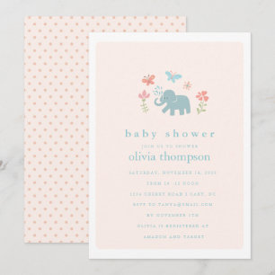 Whimsical Baby Elephant Baby Shower Einladung