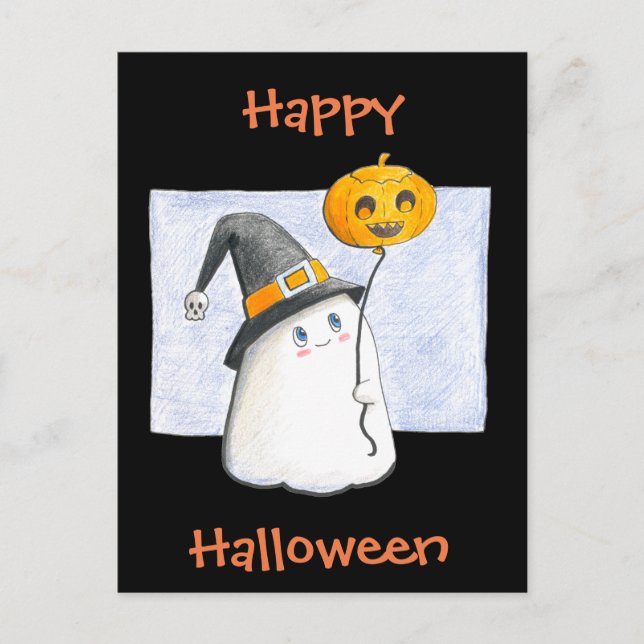 Whimsical Baby Ghost // Happy Halloween Postkarte (Vorderseite)