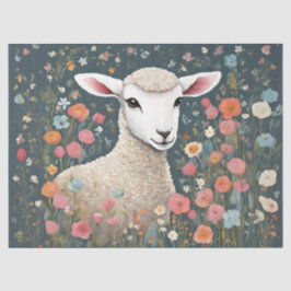 Whimsical Baby Lamb im Blumengarten Seidenpapier