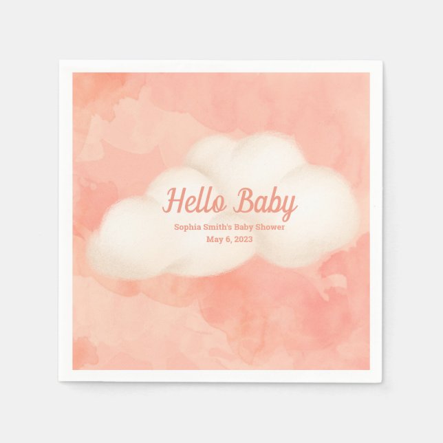 Whimsical Baby Shower, Baby Girl, Kitten Serviette (Vorderseite)