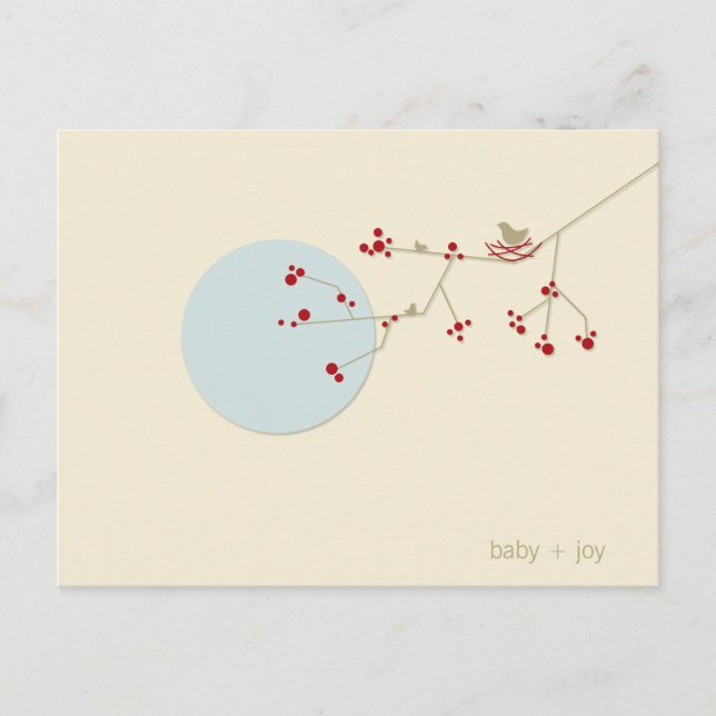 Whimsical Baby Shower Nesting Bird Family Tree Einladungspostkarte (Vorderseite)