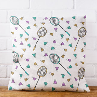 Whimsical Badminton Hand Gezeichnet Racquets Birdi Kissen