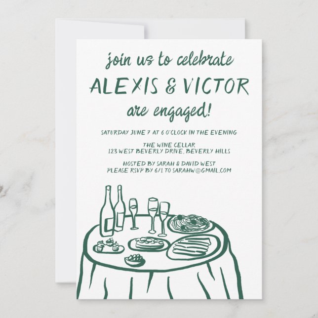Whimsical Balconi Dinner Custom Engagement Party Einladung (Vorderseite)