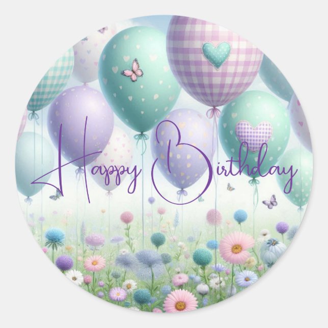 Whimsical Balloons Happy Birthday Sticker (Vorderseite)