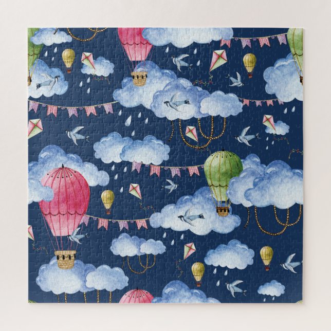 Whimsical Balloons: Watercolor Cloud Pattern (Vertikal)
