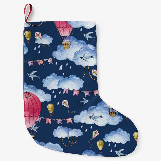Whimsical Balloons: Watercolor Cloud Pattern Kleiner Weihnachtsstrumpf (Vorderseite)