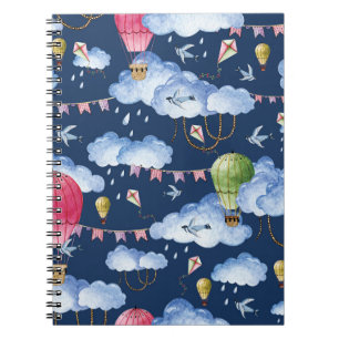 Whimsical Balloons: Watercolor Cloud Pattern Notizblock