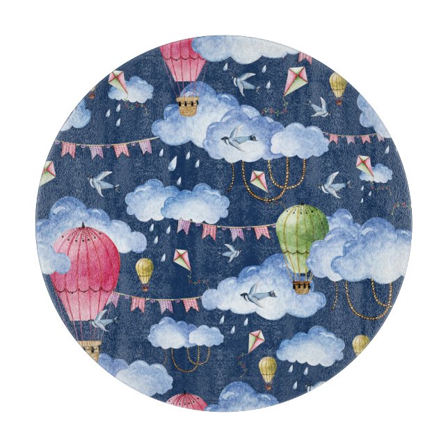 Whimsical Balloons: Watercolor Cloud Pattern Schneidebrett (Vorderseite)