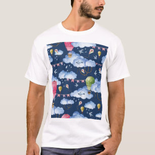 Whimsical Balloons: Watercolor Cloud Pattern T-Shirt