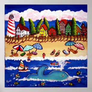 Whimsical Beach Cape Cod Wal Folk Art Poster