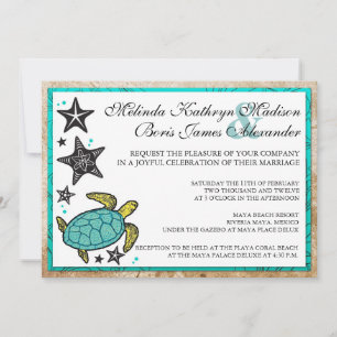 Whimsical Beach Hochzeit in Urlaubsort Einladung