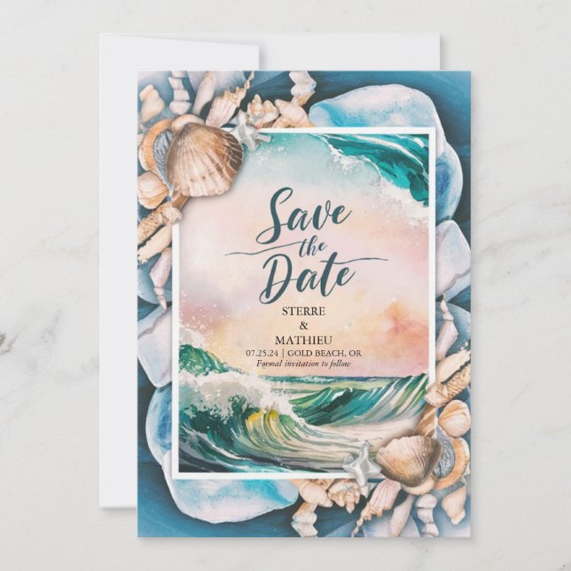 Whimsical Beach Wedding Save The Date (Vorderseite)