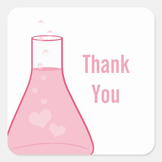 Whimsical Beaker Danke Stickers, Pink Quadratischer Aufkleber (Vorderseite)